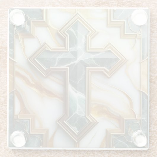 石黄金の額大理石の十字架のエレガンス ガラスコースター (裏面)