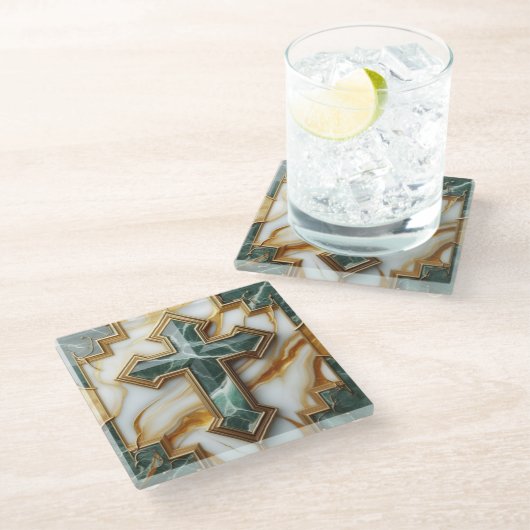 石黄金の額大理石の十字架のエレガンス ガラスコースター (アングル)