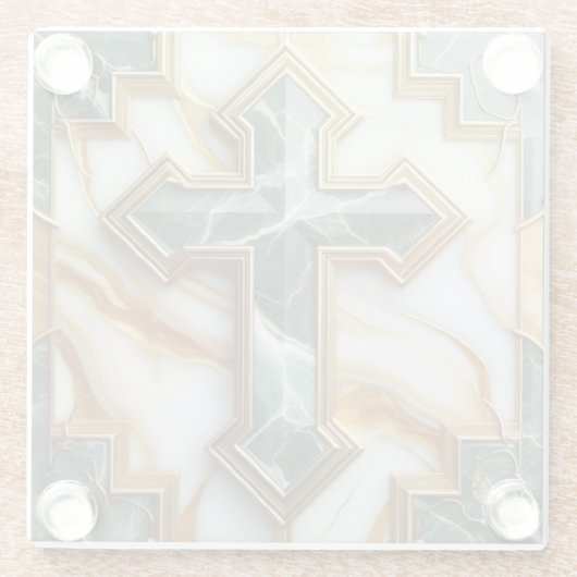 石黄金の額大理石の十字架のエレガンス ガラスコースター (裏面)
