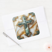 石黄金の額大理石の十字架のエレガンス スクエアシール (封筒)