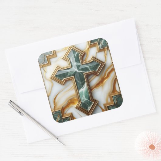 石黄金の額大理石の十字架のエレガンス スクエアシール (封筒)