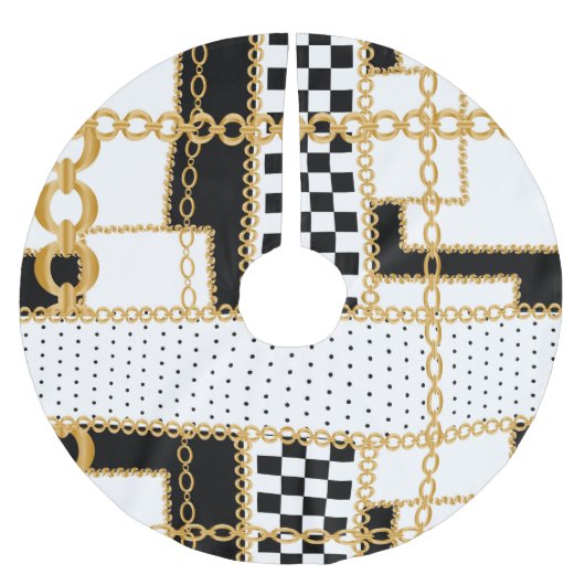 石、大切金ゴールドチェーン、シームレスなパターン。 ブラッシュドポリエステルツリースカート (正面)