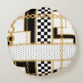 石、大切金ゴールドチェーン、シームレスなパターン。 ラウンドクッション (裏面)