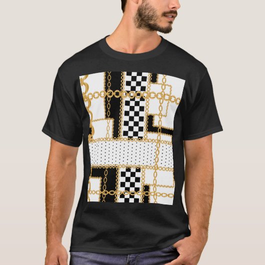 石、大切金ゴールドチェーン、シームレスなパターン。 Tシャツ (正面)