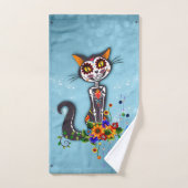 砂おもしろい糖骨格猫 バスタオルセット (ハンドタオル)