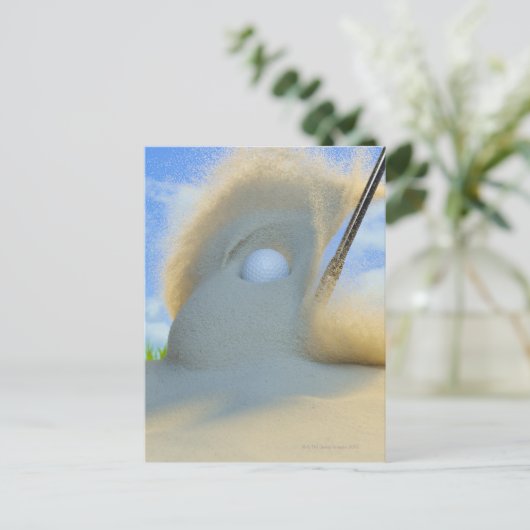 砂からゴルフボールを打ち出す砂のくさび ポストカード (スタンド正面)