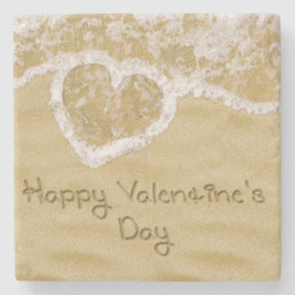 砂で書かれる"幸せなバレンタイン"のハート ストーンコースター