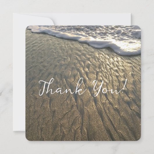 砂とサーフビーチ目的地の結婚式 サンキューカード (正面)