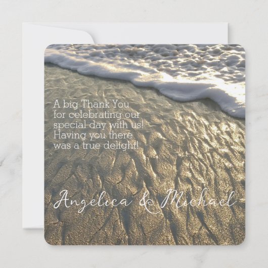砂とサーフビーチ目的地の結婚式 サンキューカード (裏面)
