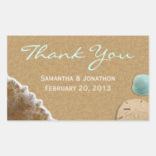 砂とシェルビーチテーマ結婚の感謝 長方形シール (正面)