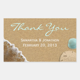 砂とシェルビーチテーマ結婚の感謝 長方形シール