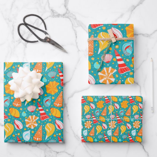 砂とドードルのオーナメントと漫画の貝殻 ラッピングペーパーシート (正面)