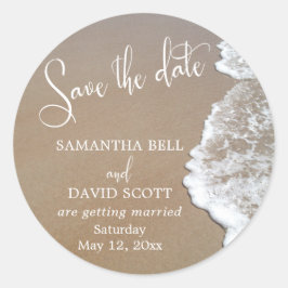 砂と泡のビーチ写真の保存日付2 ラウンドシール