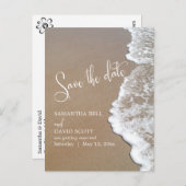 砂と泡のビーチ結婚式日付1bを保存 案内ポストカード (正面/裏面)