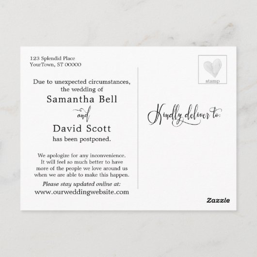砂と泡の延期されたビーチ結婚式の更新 ポストカード (裏面)