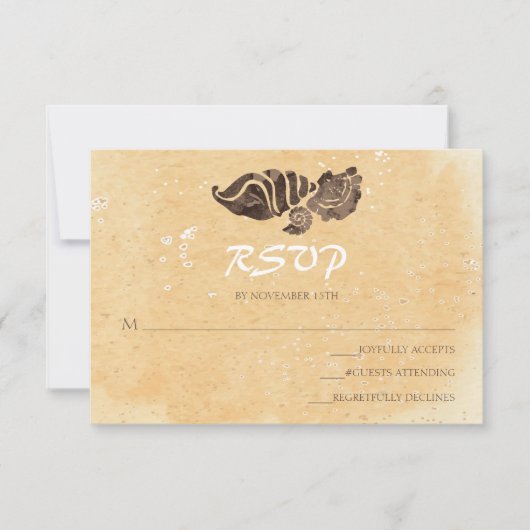 砂と海のシェル/ビーチ結婚式RSVP 出欠カード (正面)