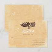 砂と海のシェル/ビーチ結婚式RSVP 出欠カード (正面/裏面)
