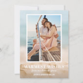 砂と海のビーチ写真クリスマス シーズンカード (正面)