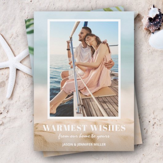 砂と海のビーチ写真クリスマス シーズンカード