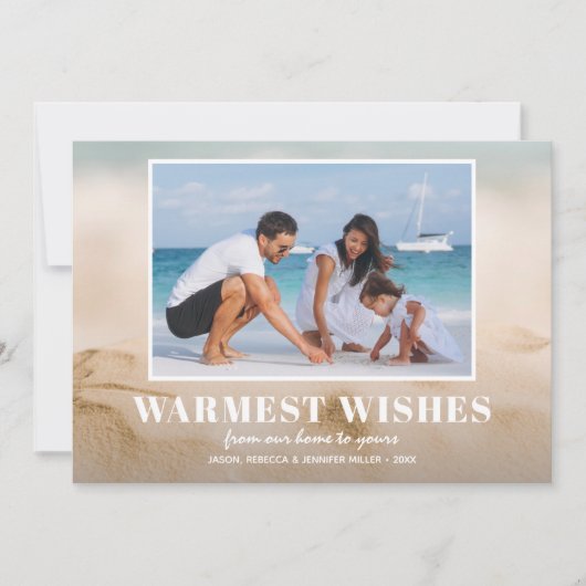 砂と海のビーチ写真クリスマス シーズンカード (正面)