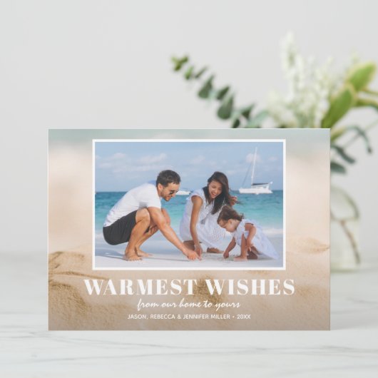 砂と海のビーチ写真クリスマス シーズンカード (スタンド正面)