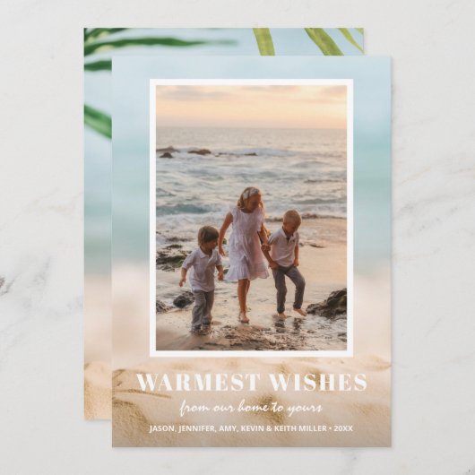 砂と海のビーチ写真クリスマス シーズンカード (正面/裏面)