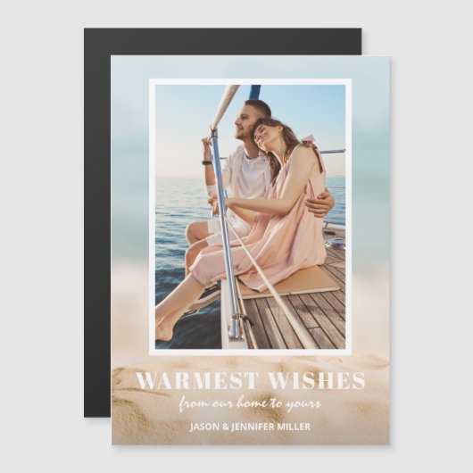 砂と海の写真クリスマス磁気カード マグネット招待状 (正面/裏面)