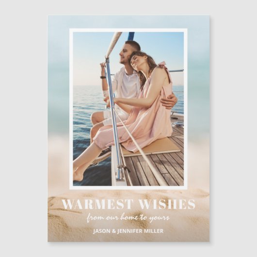 砂と海の写真クリスマス磁気カード マグネット招待状 (正面)