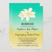 砂と海の目的地のグラデーション色結婚 招待状 (正面/裏面)