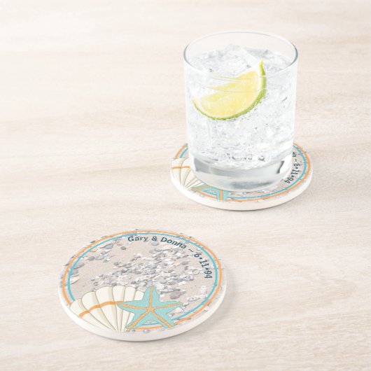 砂と貝殻と青い淡い色のヒトデ コースター (側面)