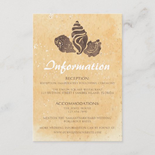 砂と貝殻/ビーチ結婚式情報カード エンクロージャーカード (正面)