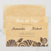 砂と貝殻/ビーチ結婚式日付の保存 セーブザデート (正面/裏面)