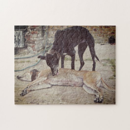 砂と黒のグレイハウンド犬の風光明媚な写真 ジグソーパズル (横)