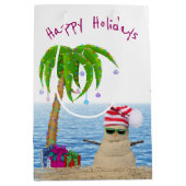 砂に入ったクリスマスパームツリー ミディアムペーパーバッグ (正面)