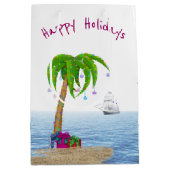 砂に入ったクリスマスパームツリー ミディアムペーパーバッグ (正面)