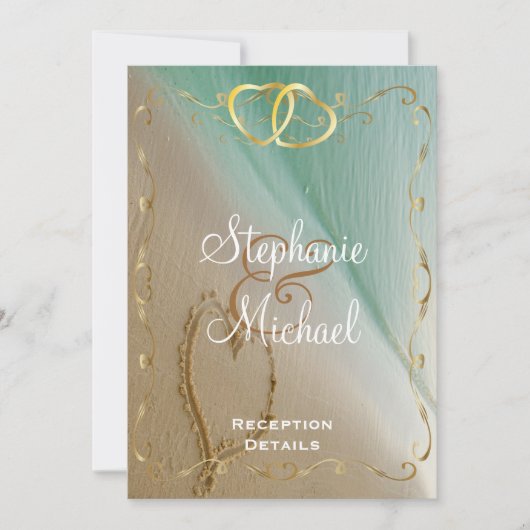 砂に彫られたハートの披露宴カード 招待状 (正面)