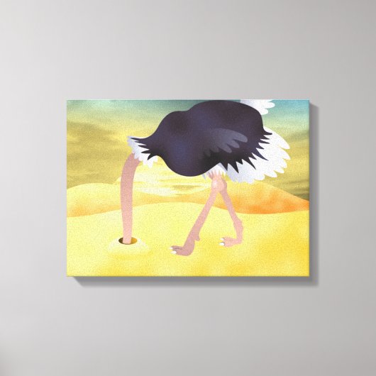 砂に頭を入れたダチョウの漫画 キャンバスプリント (正面)