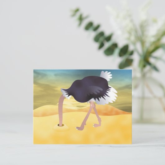 砂に頭を入れた漫画のダチョウ ポストカード (スタンド正面)