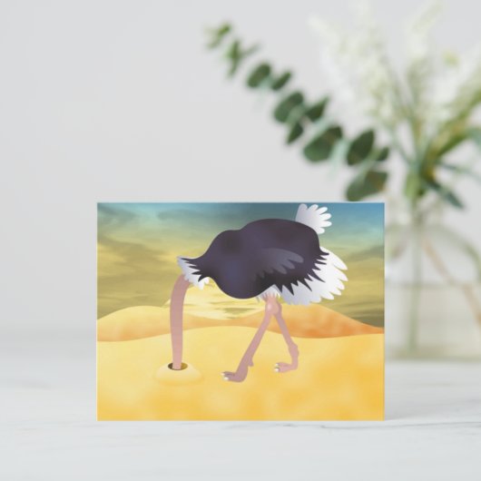 砂に頭を入れた漫画のダチョウ ポストカード (スタンド正面)