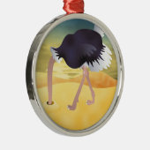 砂に頭を入れた漫画のダチョウ メタルオーナメント (右)