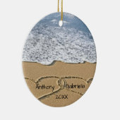 砂のオーナメントのパーソナライズなハート セラミックオーナメント (右)