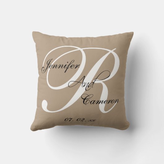 砂のタンの暗灰色のカスタムな結婚式の記念品の枕 クッション (裏面)