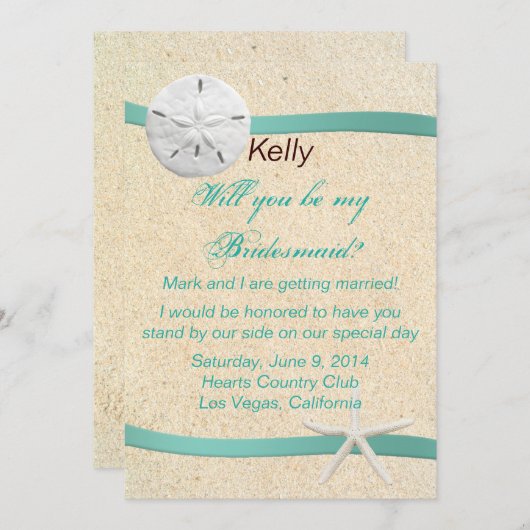 砂のドルビーチウェディング ブライズメイドカード 招待状 (正面/裏面)