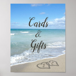 砂のハートの風光明媚なビーチカスタムウェディング ポスター