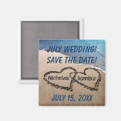 砂のハートの2つのビーチは日付マグネットを保存 マグネット (正面/裏面)