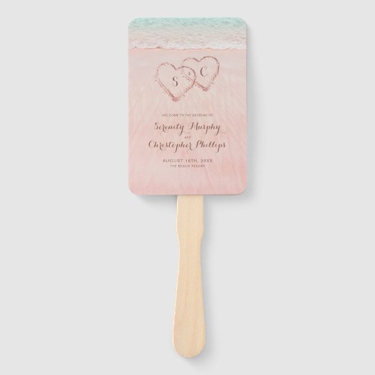 砂のハートプログラムのピンクビーチ結婚式 ハンドファン (正面)