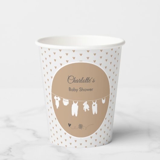 砂のハートボホミニマリスト赤ちゃんシャワー 紙コップ (裏面)