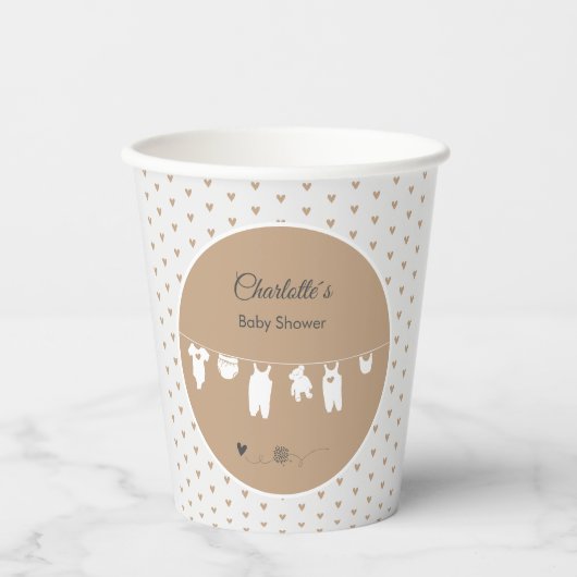 砂のハートボホミニマリスト赤ちゃんシャワー 紙コップ (正面)