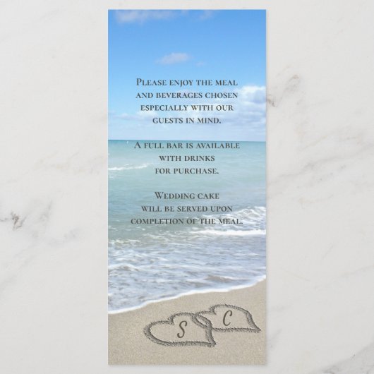 砂のハートメニューの風光明媚なビーチ結婚式 メニュー (裏面)