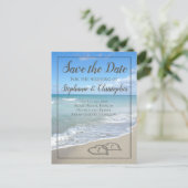 砂のハートモノグラム日付を保存結婚する 案内ポストカード (スタンド正面)